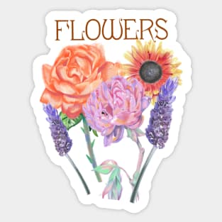 Vintage Flowers - rose, sunflower, peony and lavender Sticker